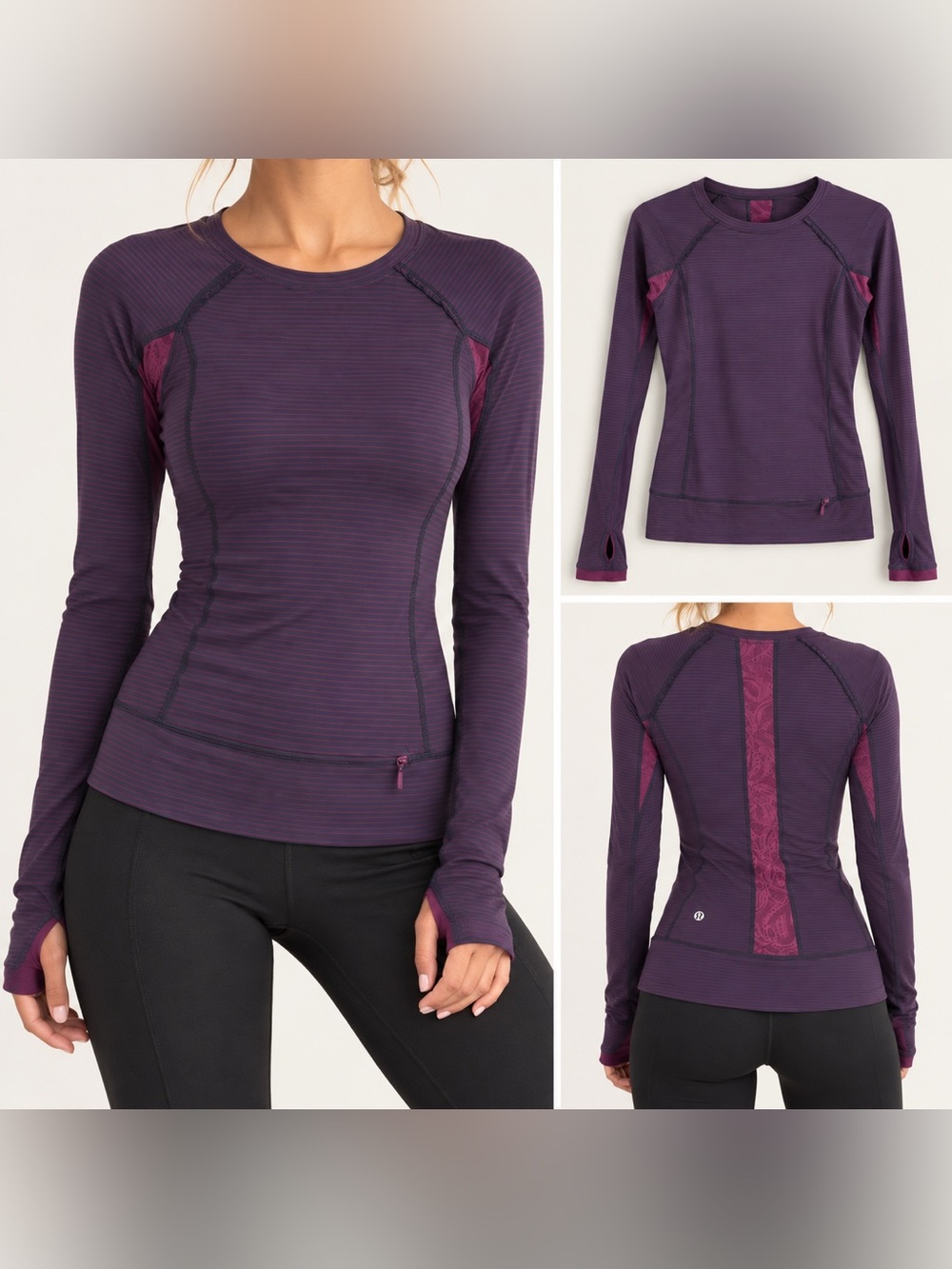 Lululemon Full Tilt Long Sleeve Plum Stripe Rulu Lace Run Top Sz 4?